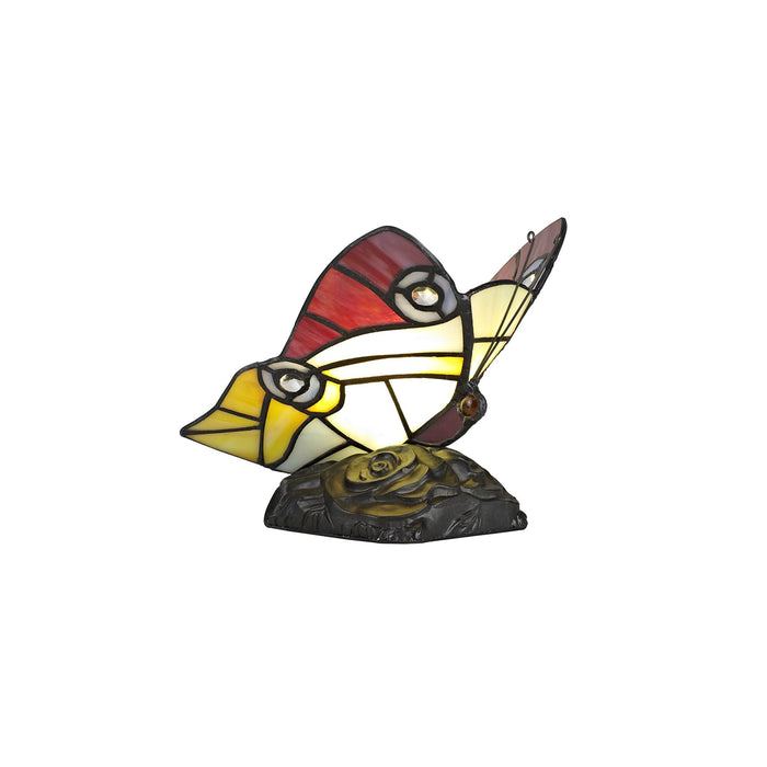 Nelson Lighting NL73029 Monty Tiffany Butterfly Table Lamp 1 Light Black Base With Red/Yellow/Blue Glass With Clear Crystal