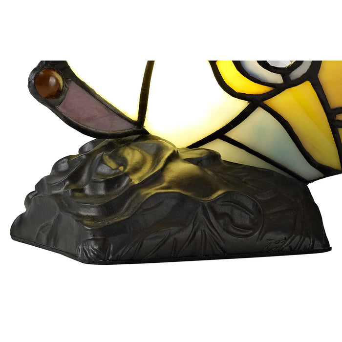 Nelson Lighting NL73029 Monty Tiffany Butterfly Table Lamp 1 Light Black Base With Red/Yellow/Blue Glass With Clear Crystal