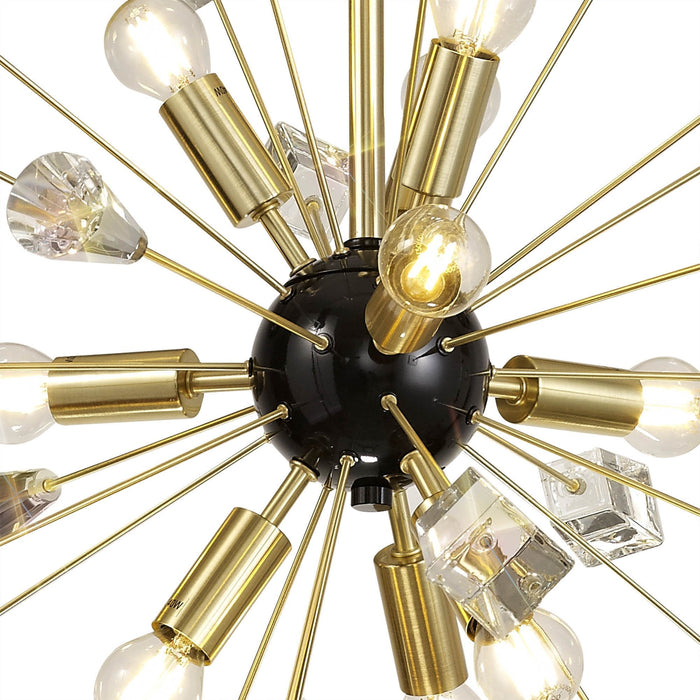 Nelson Lighting NL73939 Nellie Pendant Sputnik 9 Light Brushed Gold & Gloss Black/Crystal