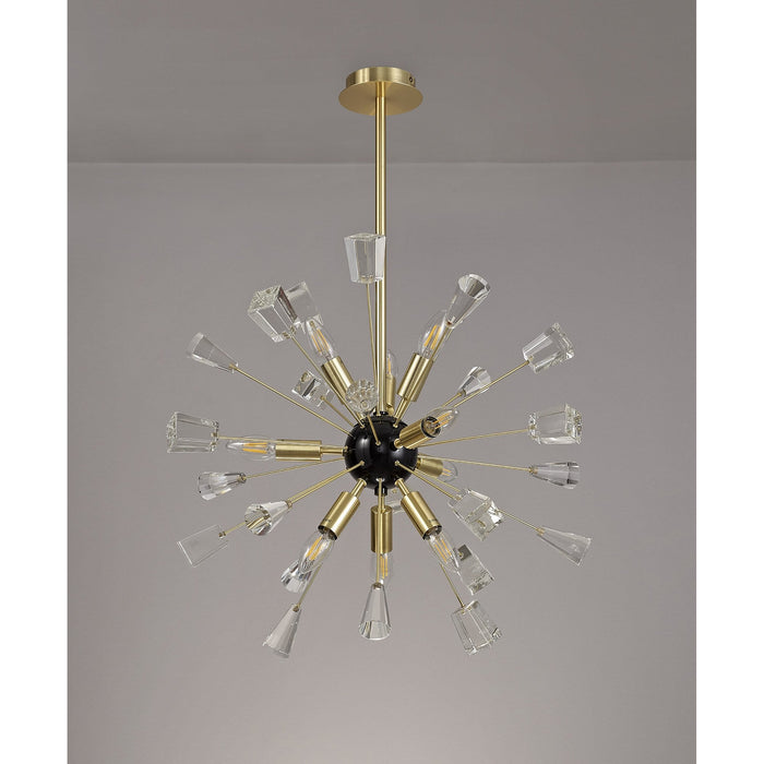 Nelson Lighting NL73939 Nellie Pendant Sputnik 9 Light Brushed Gold & Gloss Black/Crystal
