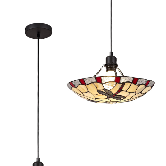 Nelson Lighting NLK01389 Oonagh 1 Light Pendant With 35cm Tiffany Shade Red/Chrome/Clear Crystal/Black