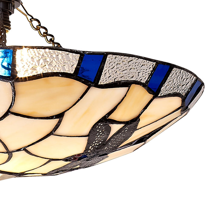 Nelson Lighting NLK01399 Oonagh 1 Light Pendant With 35cm Tiffany Shade Blue/Chrome/Clear Crystal/Black