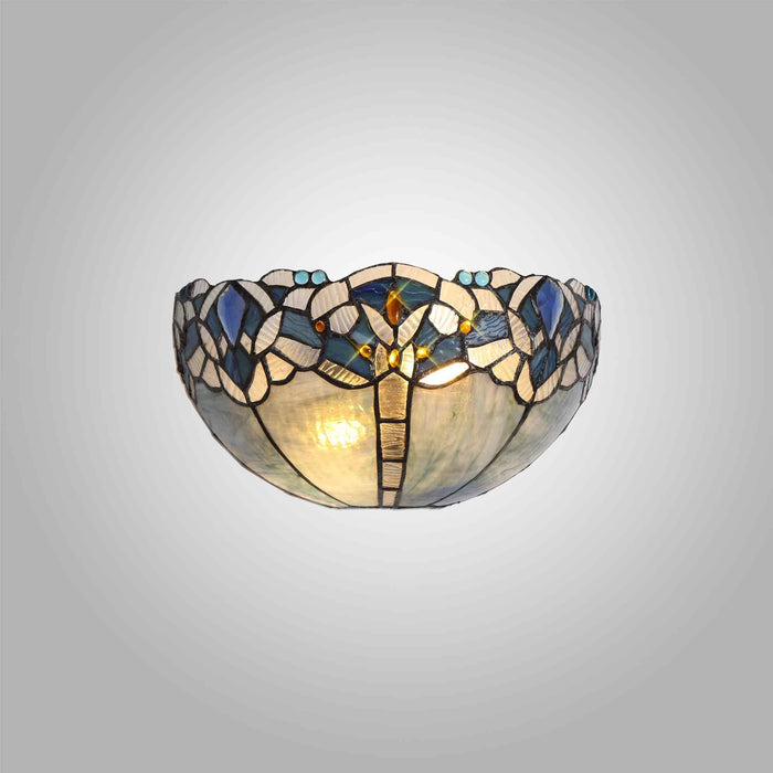 Nelson Lighting NL72769 Ossie Tiffany 30cm Wall Lamp 2 Light Blue/Clear Crystal (S)