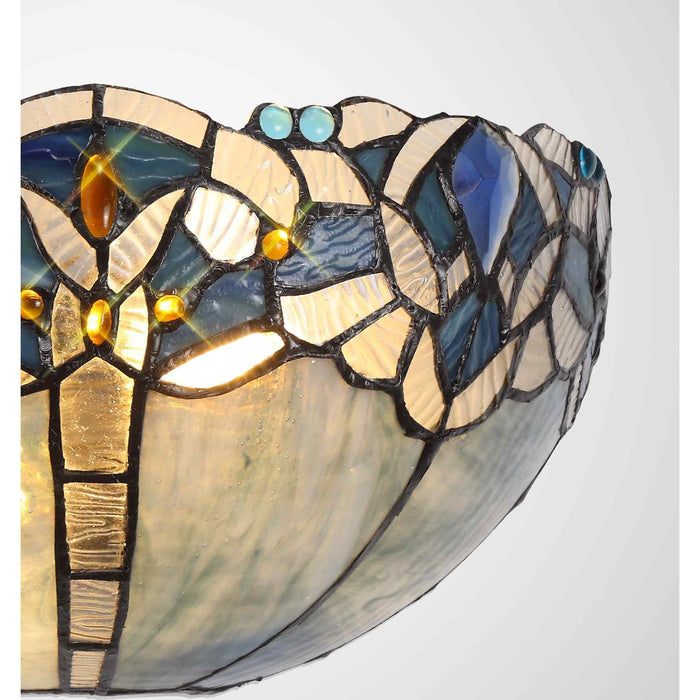 Nelson Lighting NL72769 Ossie Tiffany 30cm Wall Lamp 2 Light Blue/Clear Crystal (S)