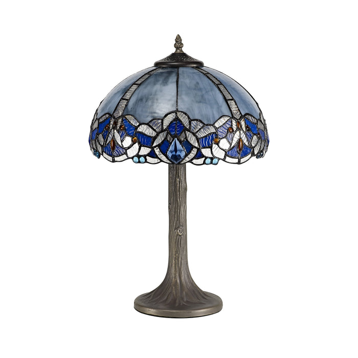 Nelson Lighting NLK01439 Ossie 1 Light Tree Like Table Lamp With 30cm Tiffany Shade Blue/Clear Crystal/Aged Antique Brass
