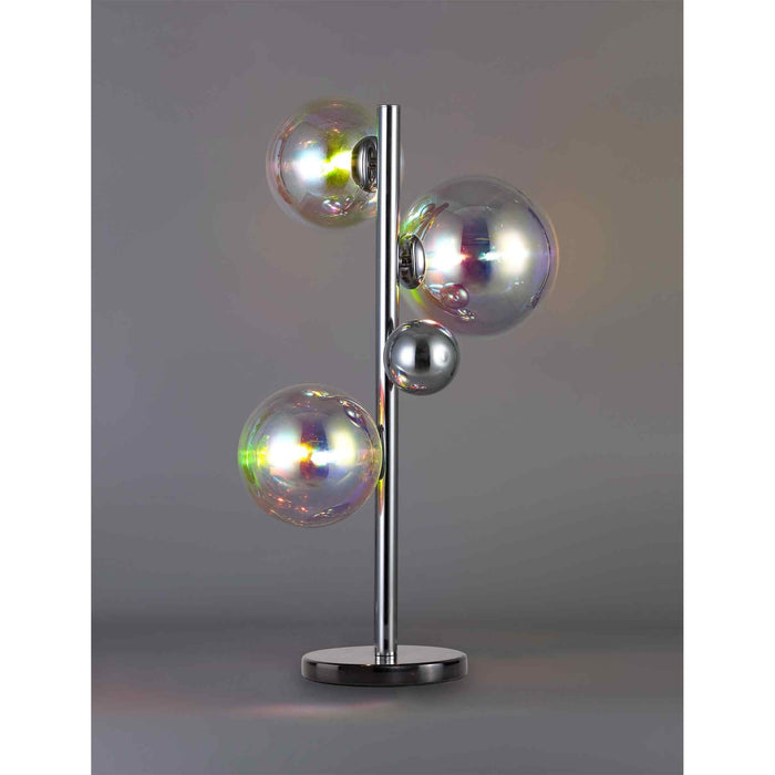 Nelson Lighting NL82539 Regent 3 Light Table Lamp Polished Chrome/Iridescent Glass