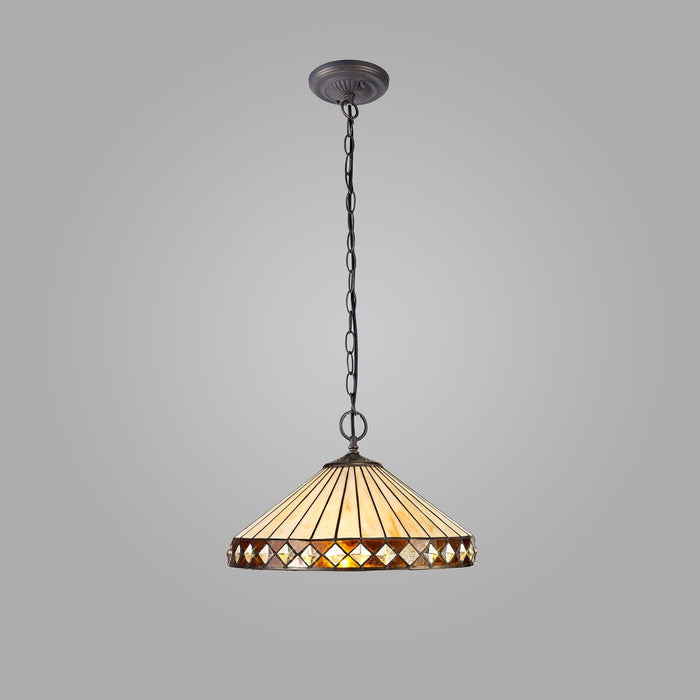 Nelson Lighting NLK02319 Tink 2 Light Down Lighter Pendant With 40cm Tiffany Shade Amber/Chrome/Crystal/Aged Antique Brass
