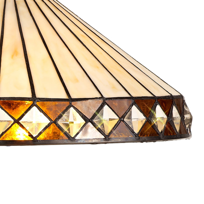 Nelson Lighting NLK02319 Tink 2 Light Down Lighter Pendant With 40cm Tiffany Shade Amber/Chrome/Crystal/Aged Antique Brass