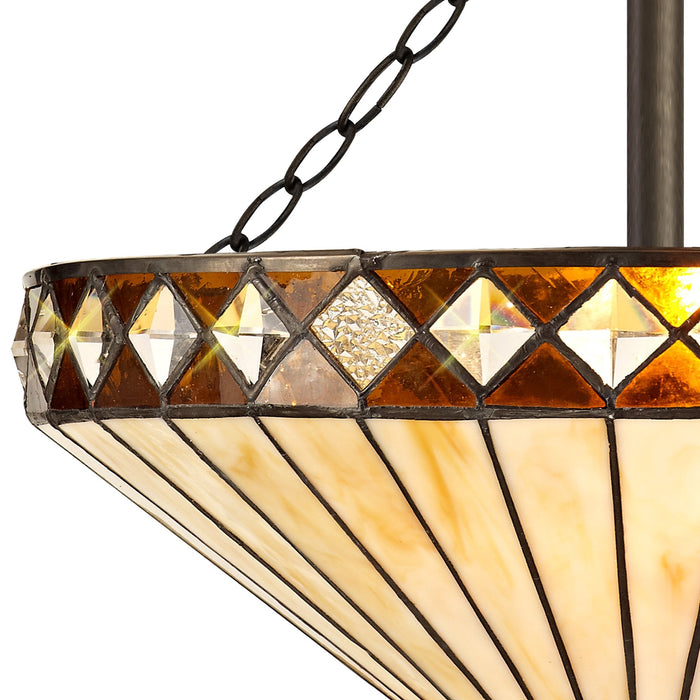 Nelson Lighting NLK02339 Tink 3 Light Semi Ceiling With 40cm Tiffany Shade Amber/Chrome/Crystal/Aged Antique Brass