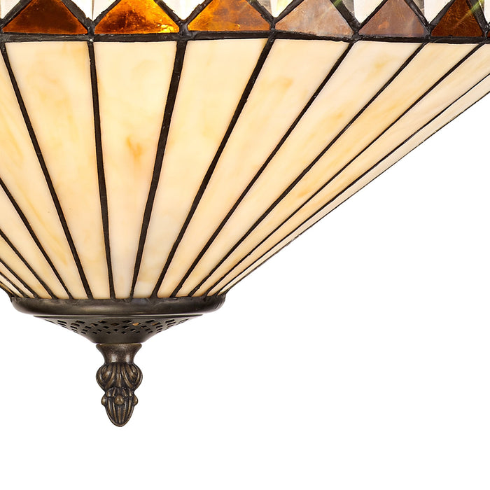 Nelson Lighting NLK02339 Tink 3 Light Semi Ceiling With 40cm Tiffany Shade Amber/Chrome/Crystal/Aged Antique Brass