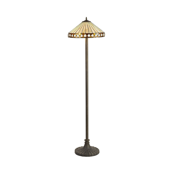 Nelson Lighting NLK02379 Tink 2 Light Stepped Design Floor Lamp With 40cm Tiffany Shade Amber/Chrome/Crystal/Aged Antique Brass