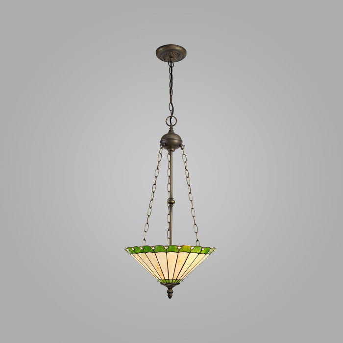 Nelson Lighting NLK02569 Umbrian 3 Light Up Lighter Pendant With 40cm Tiffany Shade Green/Chrome/Crystal/Aged Antique Brass