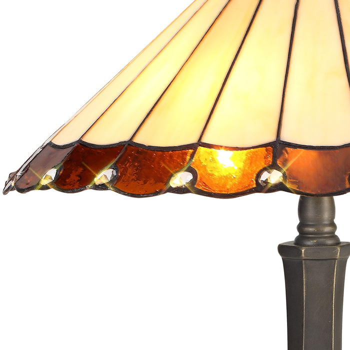 Nelson Lighting NLK02739 Umbrian 2 Light Octagonal Table Lamp With 40cm Tiffany Shade Amber/Chrome/Crystal/Aged Antique Brass