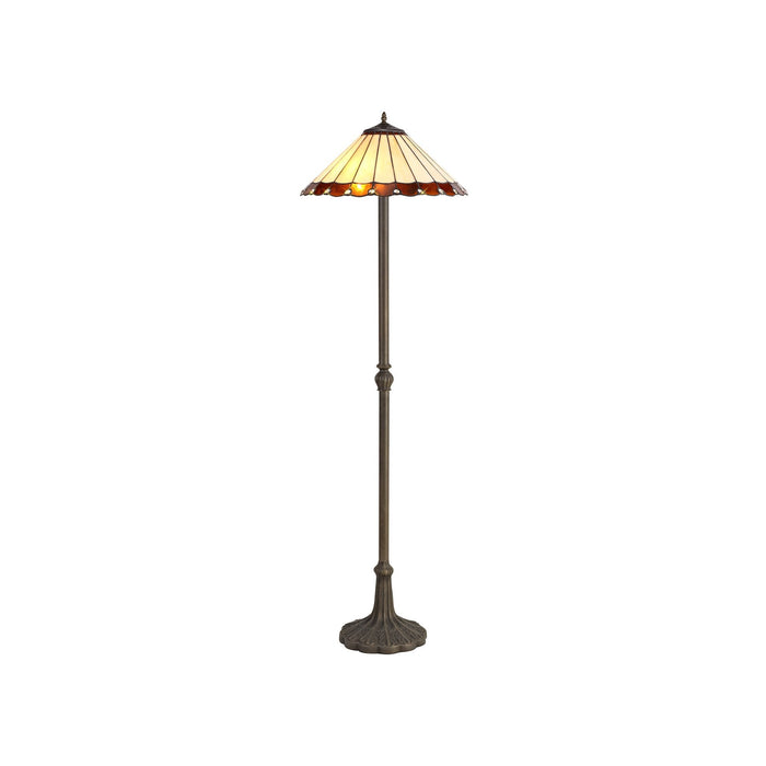 Nelson Lighting NLK02809 Umbrian 2 Light Leaf Design Floor Lamp With 40cm Tiffany Shade Amber/Chrome/Crystal/Aged Antique Brass
