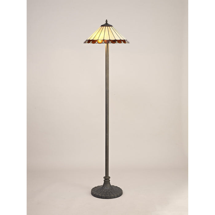 Nelson Lighting NLK02819 Umbrian 2 Light Stepped Design Floor Lamp With 40cm Tiffany Shade Amber/Chrome/Crystal/Aged Antique Brass