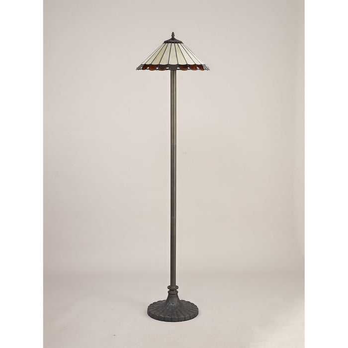 Nelson Lighting NLK02819 Umbrian 2 Light Stepped Design Floor Lamp With 40cm Tiffany Shade Amber/Chrome/Crystal/Aged Antique Brass
