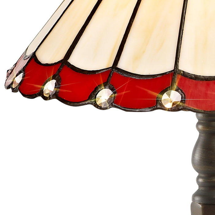 Nelson Lighting NLK02859 Umbrian 1 Light Octagonal Table Lamp With 30cm Tiffany Shade Red/Chrome/Crystal/Aged Antique Brass