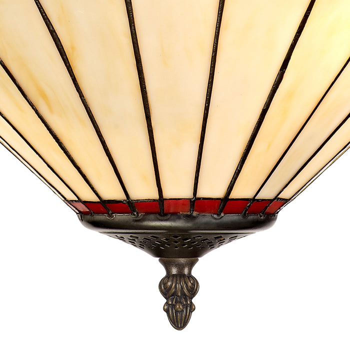 Nelson Lighting NLK02999 Umbrian 3 Light Semi Ceiling With 40cm Tiffany Shade Red/Chrome/Crystal/Aged Antique Brass