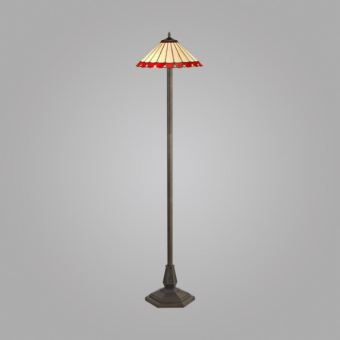 Nelson Lighting NLK03019 Umbrian 2 Light Octagonal Floor Lamp With 40cm Tiffany Shade Red/Chrome/Crystal/Aged Antique Brass