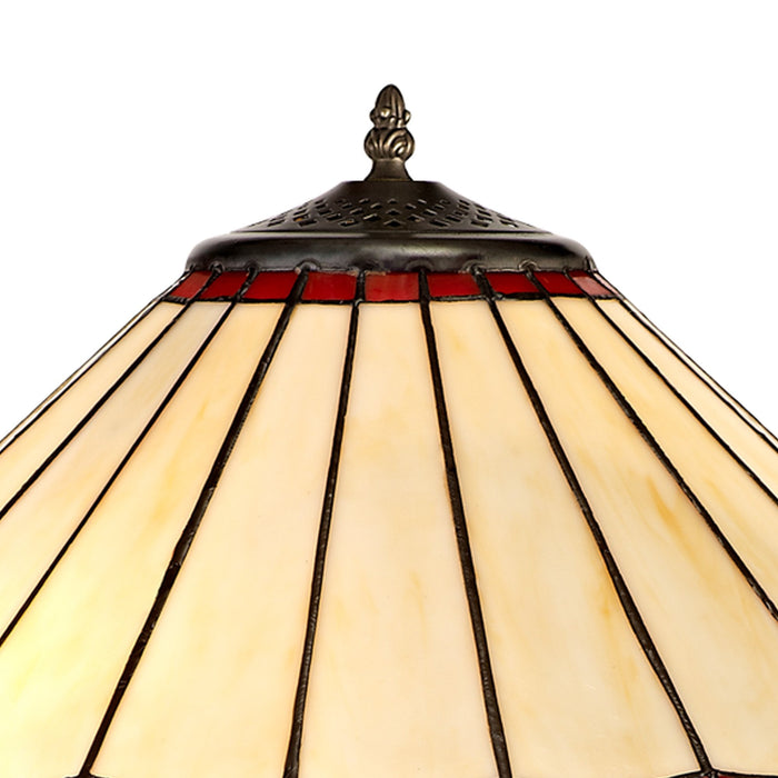 Nelson Lighting NLK03029 Umbrian 2 Light Leaf Design Floor Lamp With 40cm Tiffany Shade Red/Chrome/Crystal/Aged Antique Brass