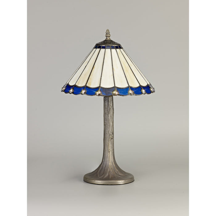 Nelson Lighting NLK03059 Umbrian 1 Light Tree Like Table Lamp With 30cm Tiffany Shade Blue/Chrome/Crystal/Aged Antique Brass