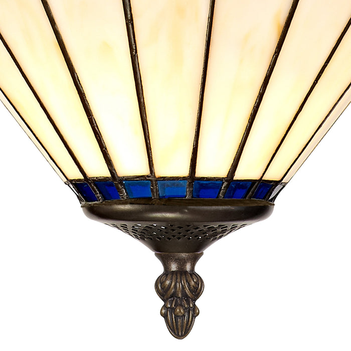 Nelson Lighting NLK03119 Umbrian 2 Light Semi Ceiling With 30cm Tiffany Shade Blue/Chrome/Crystal/Aged Antique Brass