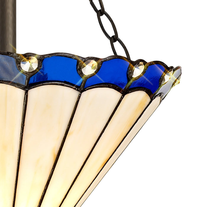 Nelson Lighting NLK03129 Umbrian 3 Light Semi Ceiling With 30cm Tiffany Shade Blue/Chrome/Crystal/Aged Antique Brass