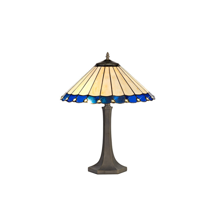 Nelson Lighting NLK03179 Umbrian 2 Light Octagonal Table Lamp With 40cm Tiffany Shade Blue/Chrome/Crystal/Aged Antique Brass