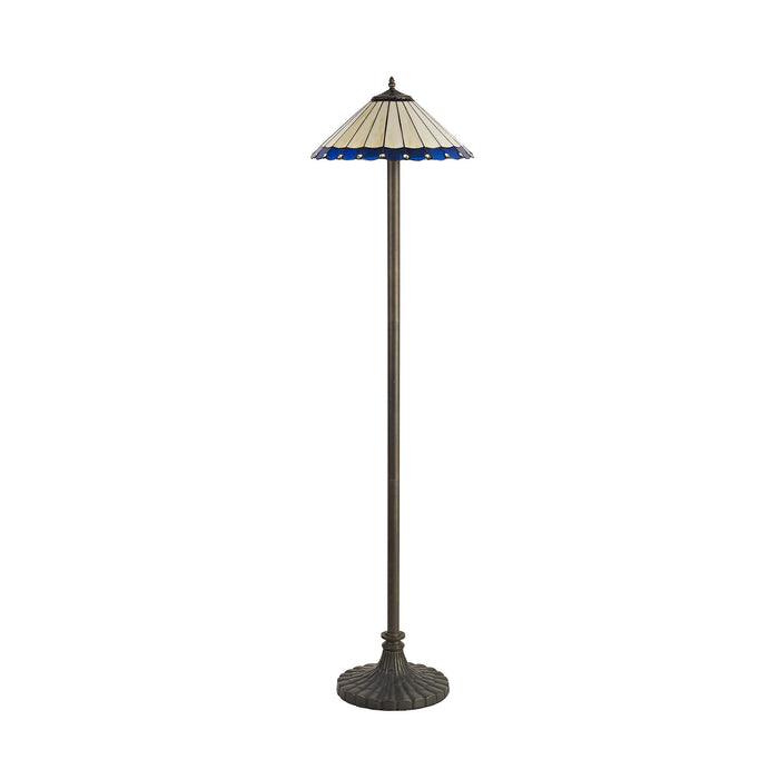 Nelson Lighting NLK03259 Umbrian 2 Light Stepped Design Floor Lamp With 40cm Tiffany Shade Blue/Chrome/Crystal/Aged Antique Brass