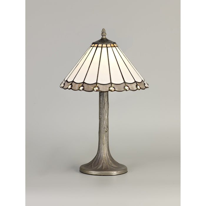 Nelson Lighting NLK03279 Umbrian 1 Light Tree Like Table Lamp With 30cm Tiffany Shade Grey/Chrome/Crystal/Aged Antique Brass