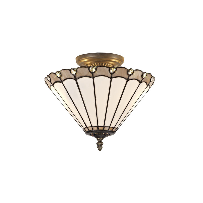 Nelson Lighting NLK03339 Umbrian 2 Light Semi Ceiling With 30cm Tiffany Shade Grey/Chrome/Crystal/Aged Antique Brass