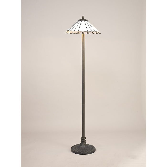 Nelson Lighting NLK03479 Umbrian 2 Light Stepped Design Floor Lamp With 40cm Tiffany Shade Grey/Chrome/Crystal/Aged Antique Brass