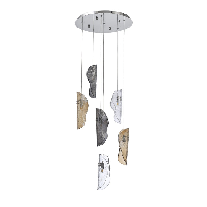 Nelson Lighting NL90539 Washington 6 Light Pendant Polished Chrome, Clear, Amber & Smoked Glass