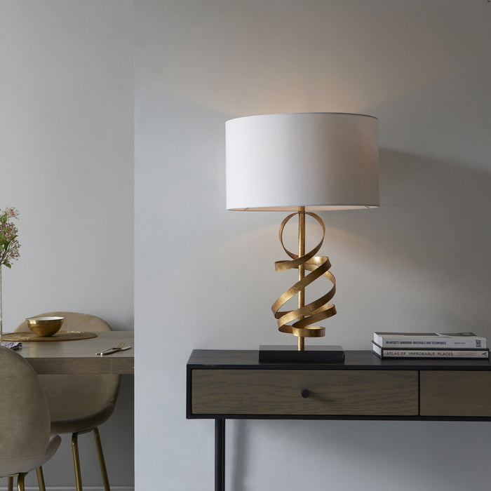 Endon 82071 1 Light Table Lamp Gold Leaf With Ivory Cotton And Black Marble