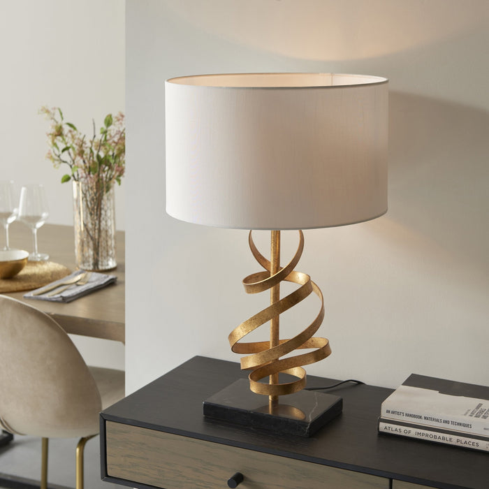 Endon 82071 1 Light Table Lamp Gold Leaf With Ivory Cotton And Black Marble