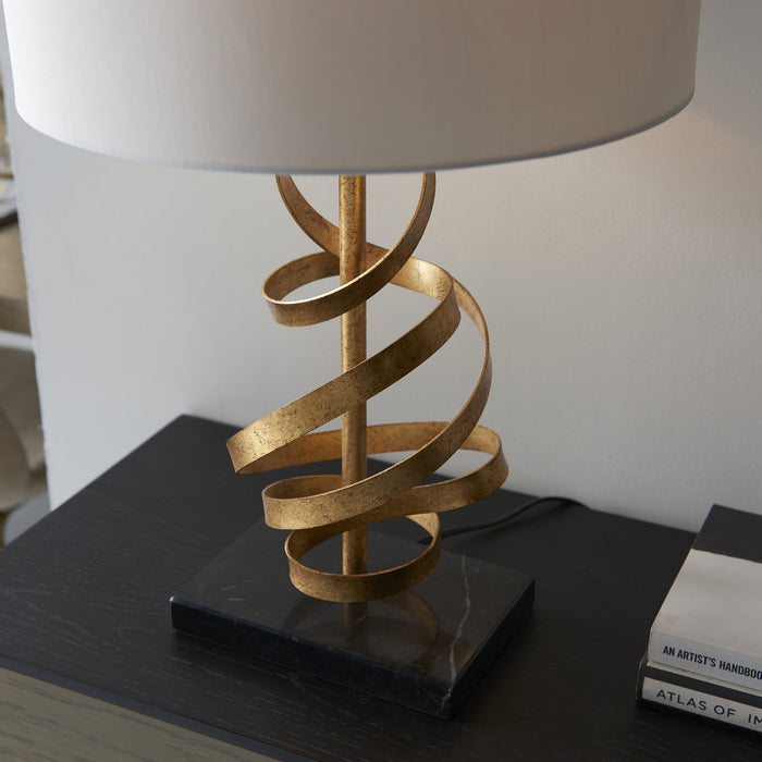 Endon 82071 1 Light Table Lamp Gold Leaf With Ivory Cotton And Black Marble