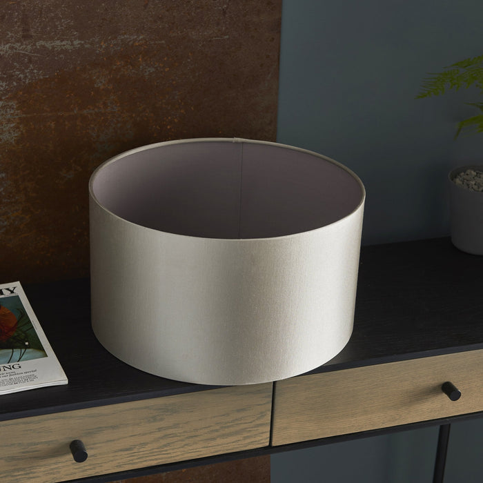 Endon 90024 1 Light Shade Mink Satin Fabric & Matt Antique Brass Plate