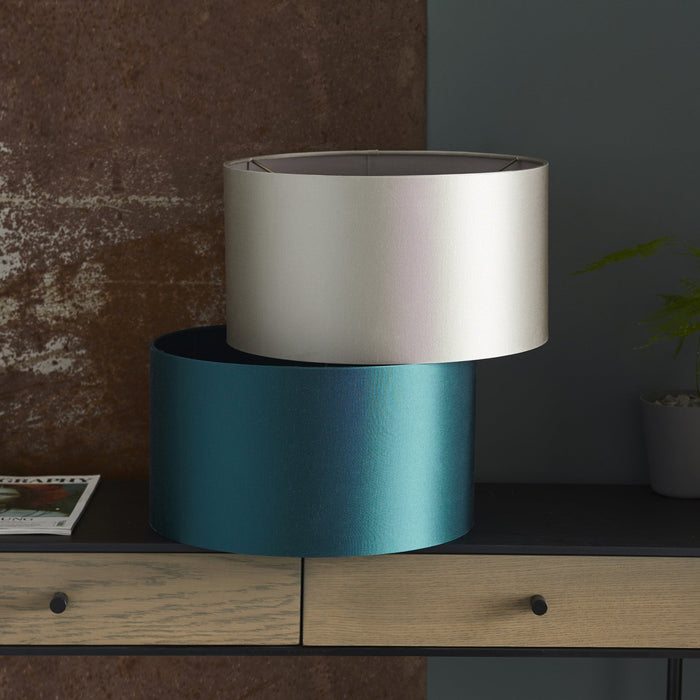 Endon 90024 1 Light Shade Mink Satin Fabric & Matt Antique Brass Plate