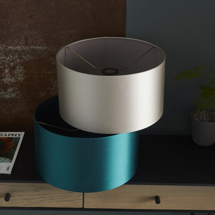 Endon 90024 1 Light Shade Mink Satin Fabric & Matt Antique Brass Plate