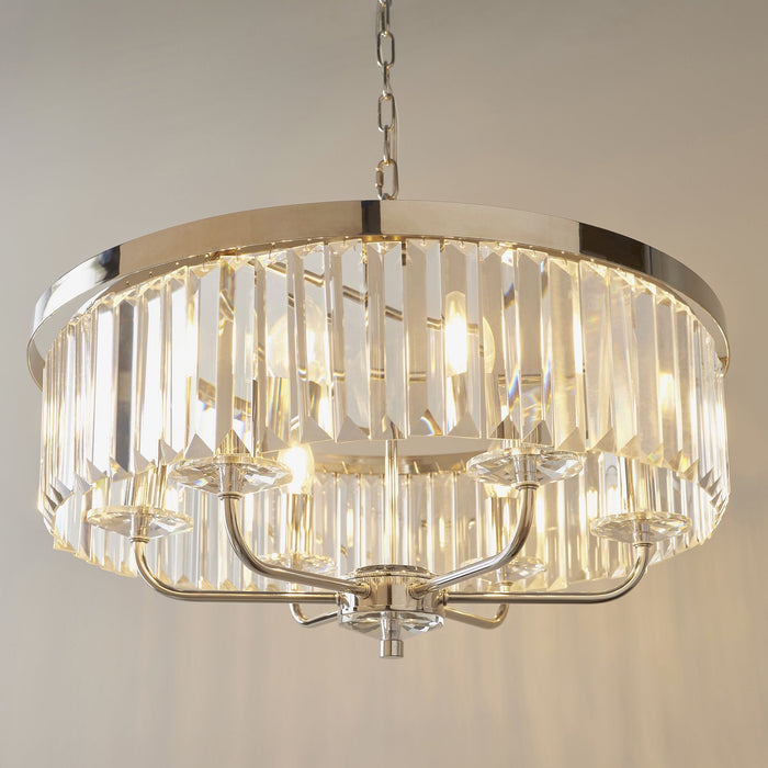 Endon 90263 6 Light Pendant Bright Nickel Plate & Clear Cut Glass