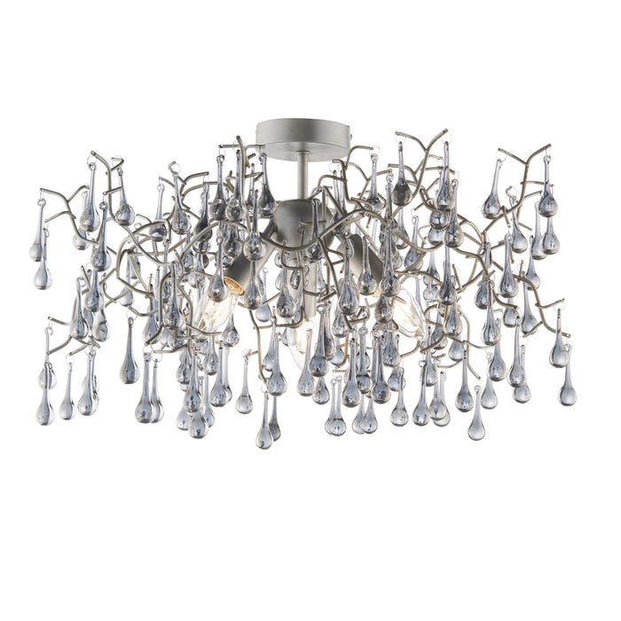 Endon 90302 3 Light Semi Flush Ceiling Light Aged Silver Paint & Smokey Grey Tinted Glass