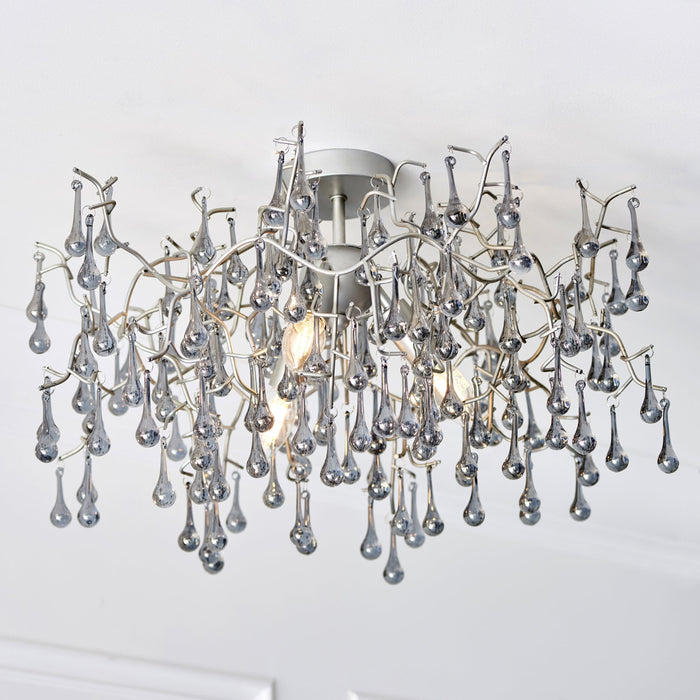 Endon 90302 3 Light Semi Flush Ceiling Light Aged Silver Paint & Smokey Grey Tinted Glass
