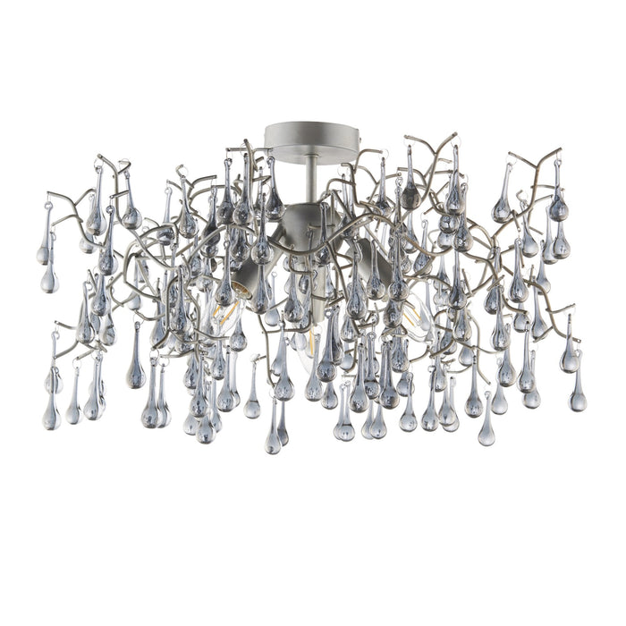 Endon 90302 3 Light Semi Flush Ceiling Light Aged Silver Paint & Smokey Grey Tinted Glass