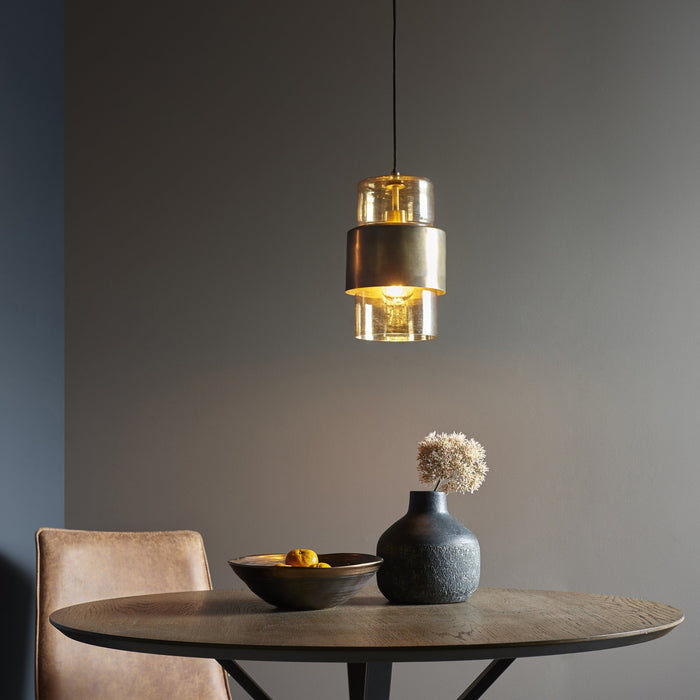 Endon 90599 1 Light Pendant Brass Patina & Champagne Lustre Glass