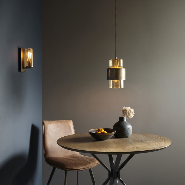 Endon 90599 1 Light Pendant Brass Patina & Champagne Lustre Glass