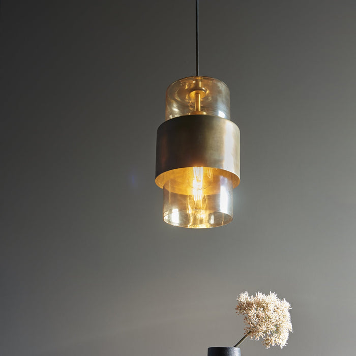 Endon 90599 1 Light Pendant Brass Patina & Champagne Lustre Glass