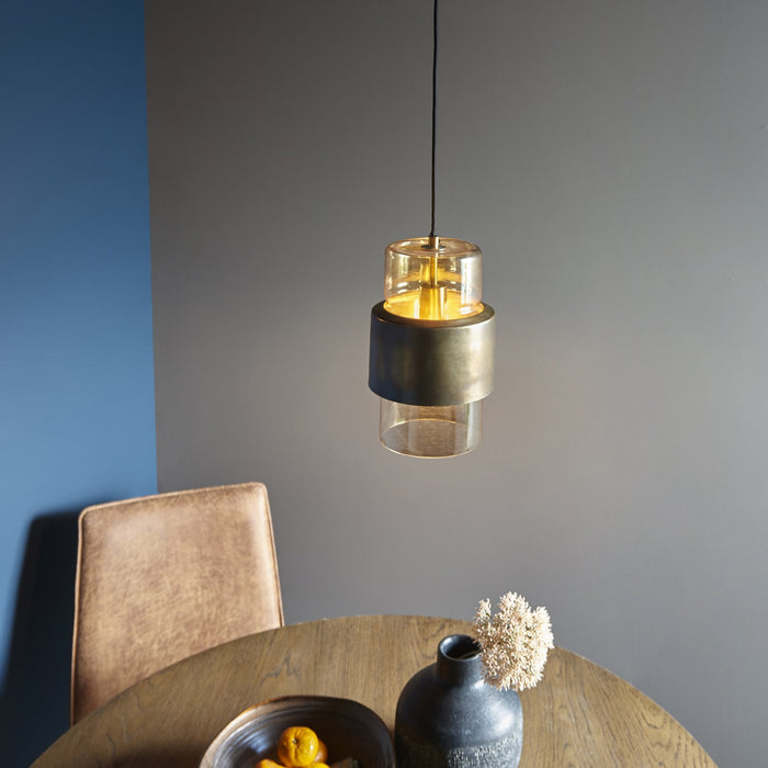 Endon 90599 1 Light Pendant Brass Patina & Champagne Lustre Glass