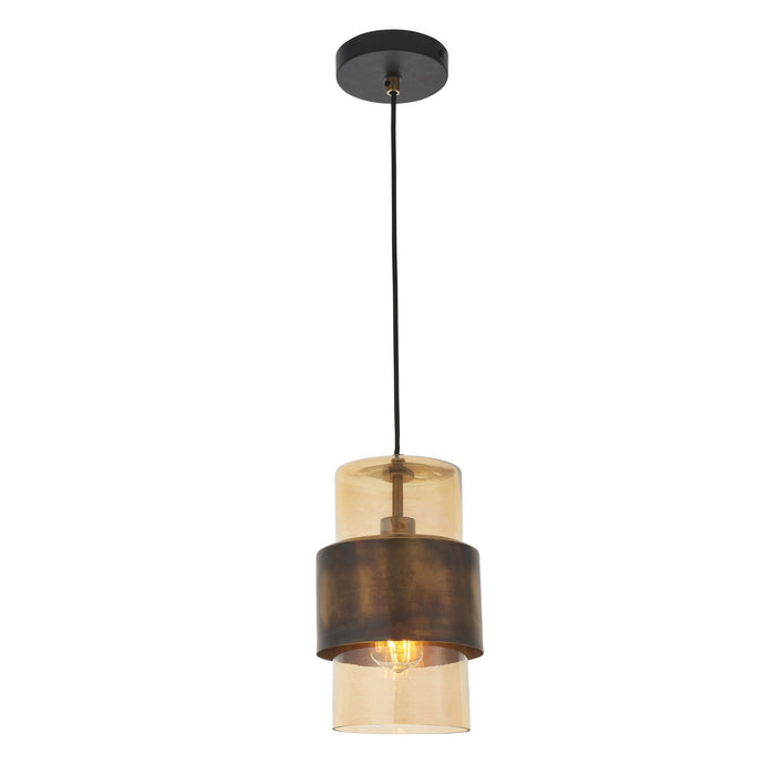 Endon 90599 1 Light Pendant Brass Patina & Champagne Lustre Glass