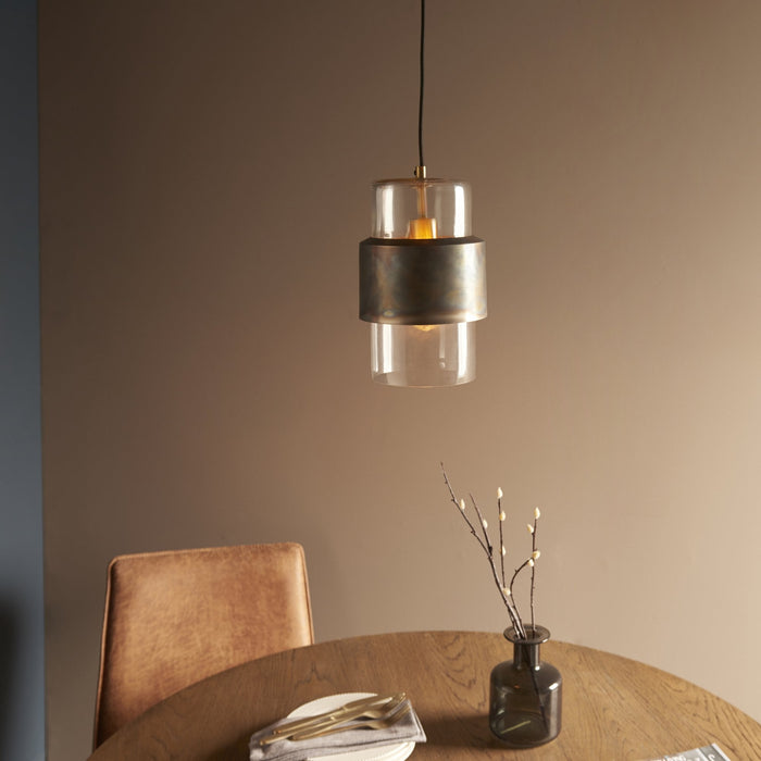 Endon 90601 1 Light Pendant Bronze Patina Plate & Clear Glass