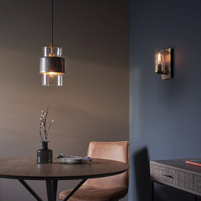 Endon 90601 1 Light Pendant Bronze Patina Plate & Clear Glass